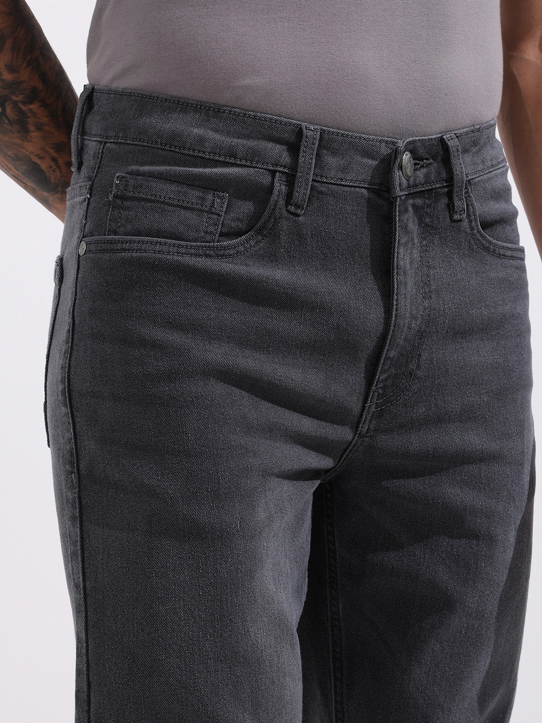 Men's Grey Slim Fit Solid The Eternity Series Jeans