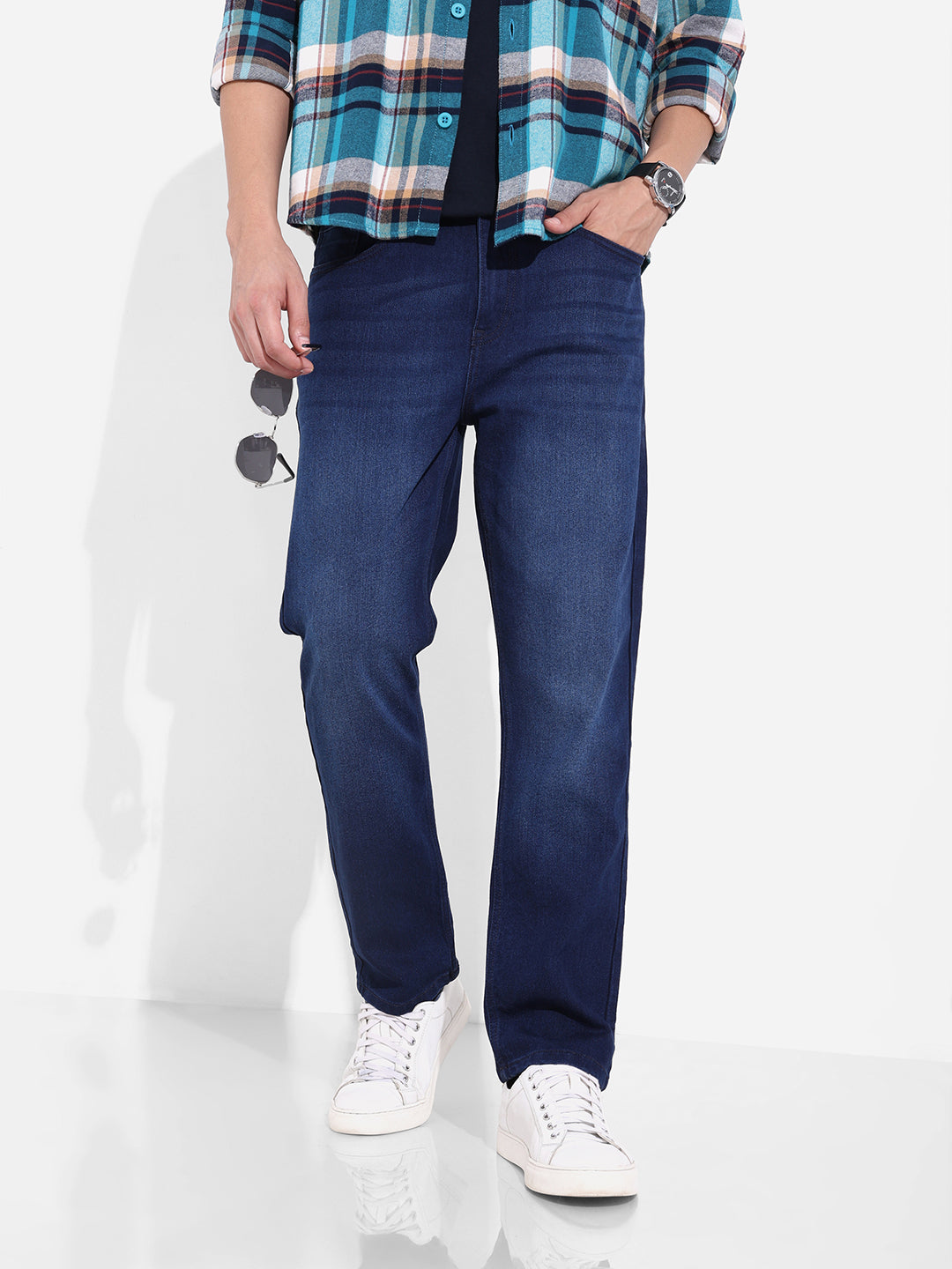 Men's Blue Slim Fit Solid Casual Jeans