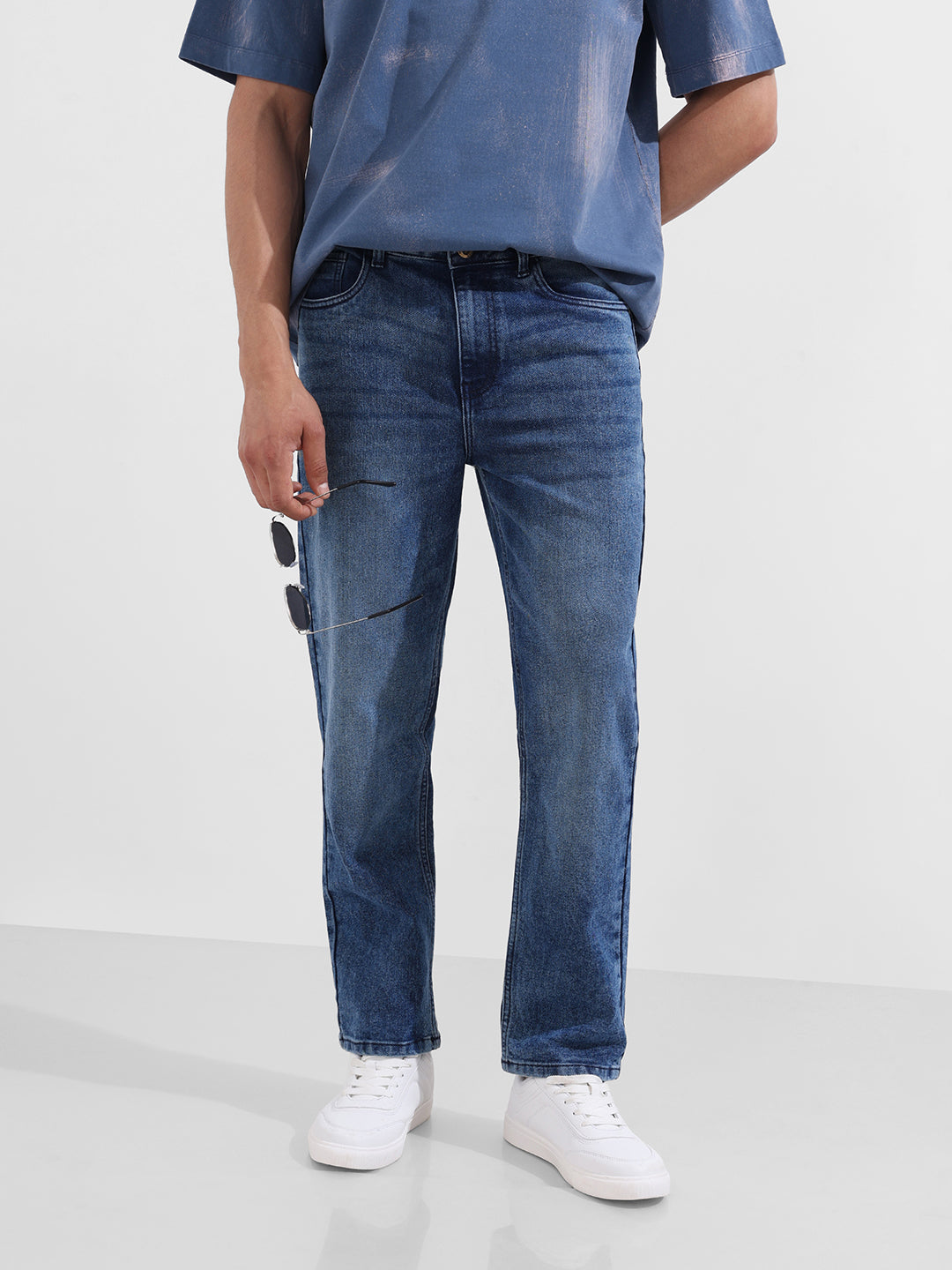 Men's Blue Slim Fit Solid Casual Jeans