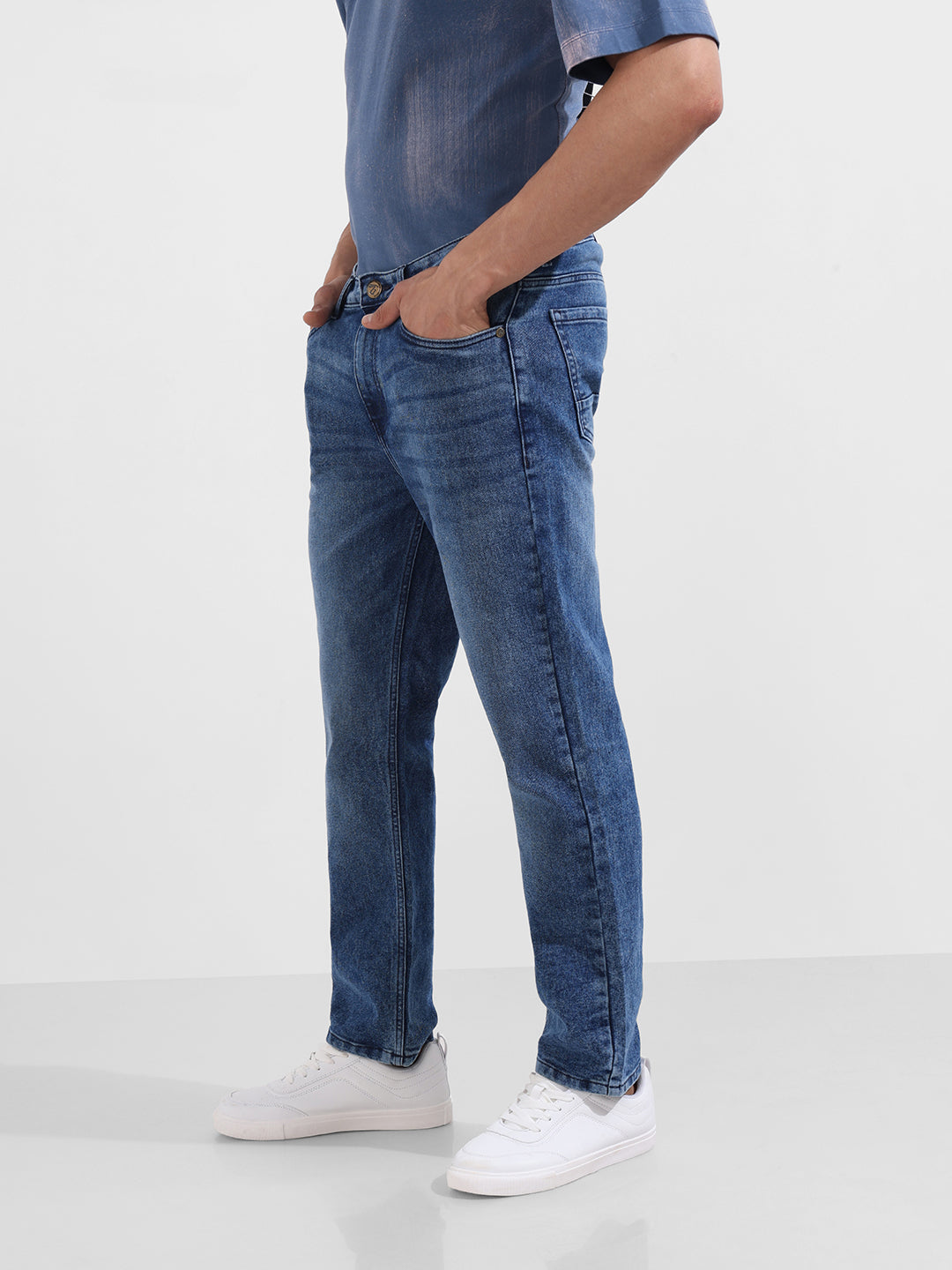 Men's Blue Slim Fit Solid Casual Jeans
