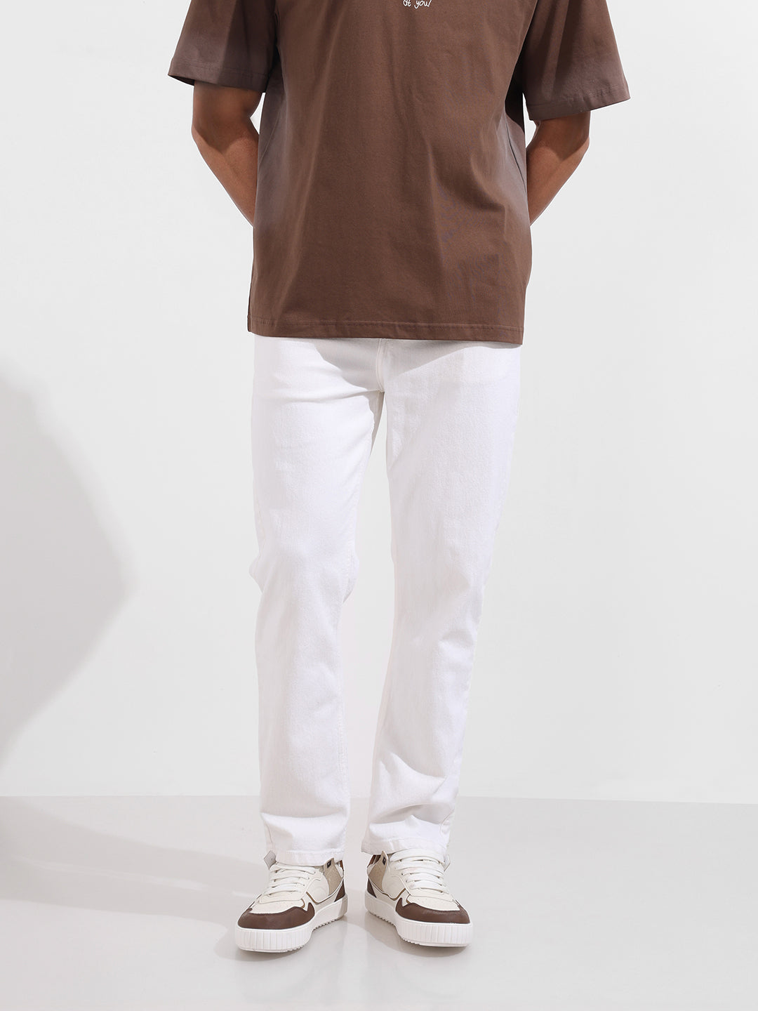 Men's White Slim Fit Solid The Eternity Series Jeans
