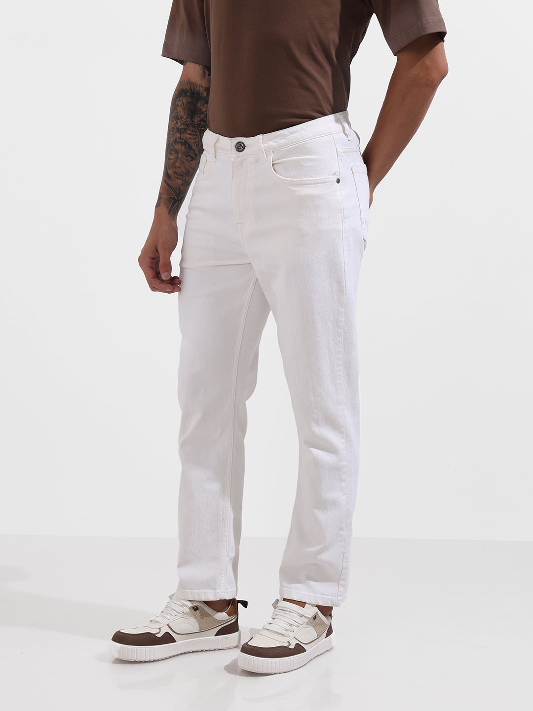 Men's White Slim Fit Solid The Eternity Series Jeans