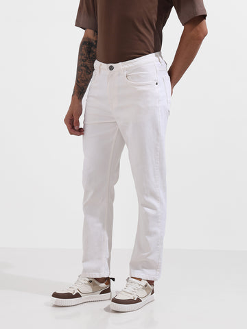 Men's White Slim Fit Solid The Eternity Series Jeans