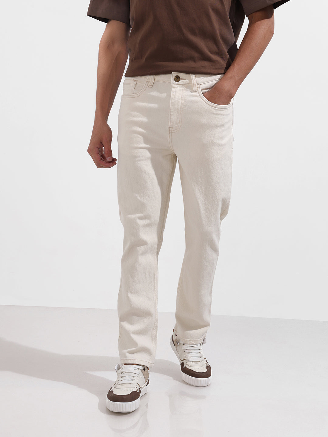 Men's White Slim Fit Solid The Eternity Series Jeans