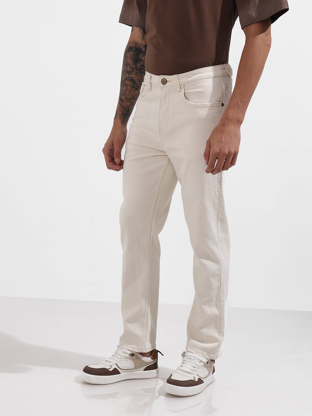 Men's White Slim Fit Solid The Eternity Series Jeans
