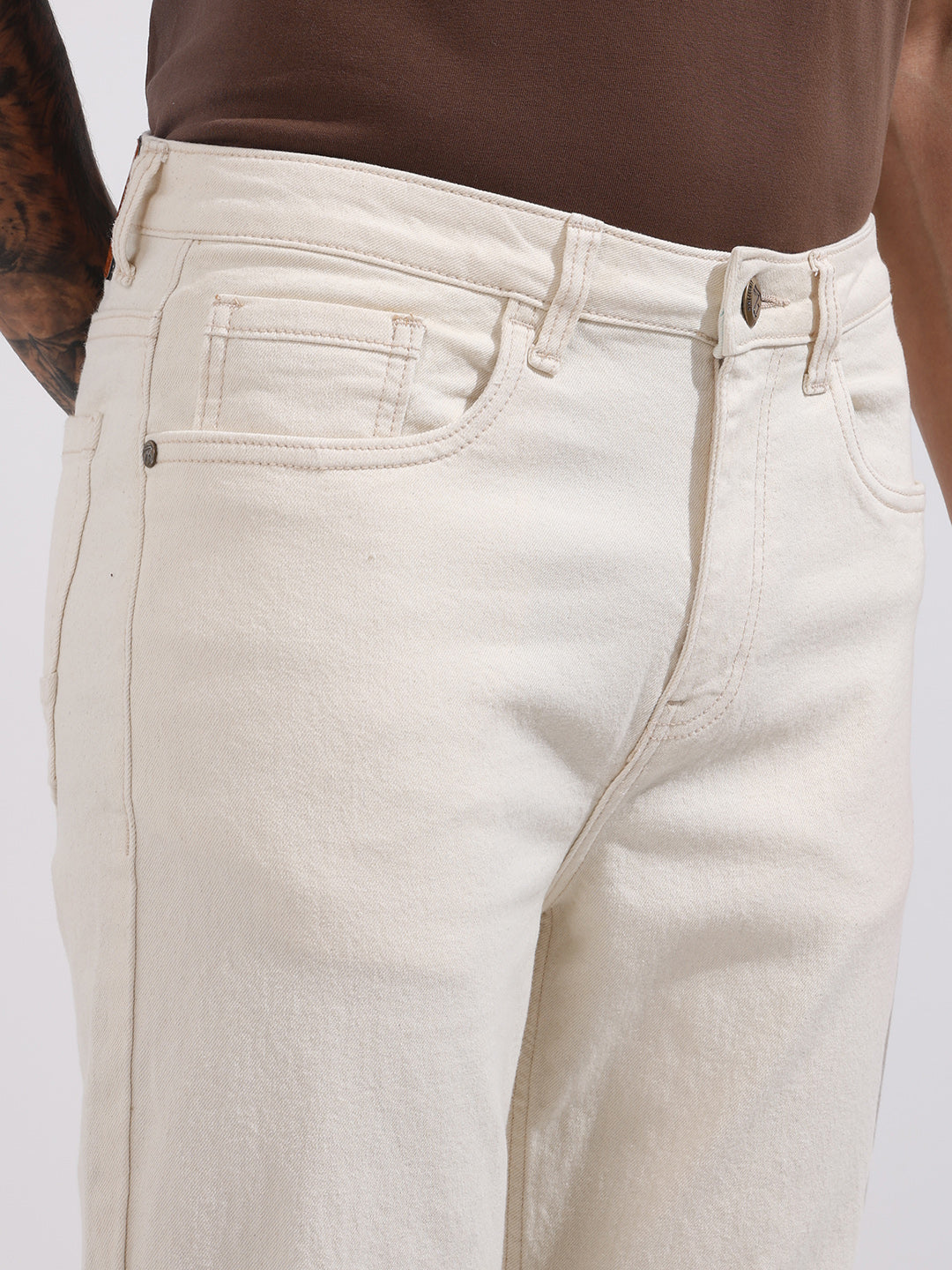 Men's White Slim Fit Solid The Eternity Series Jeans