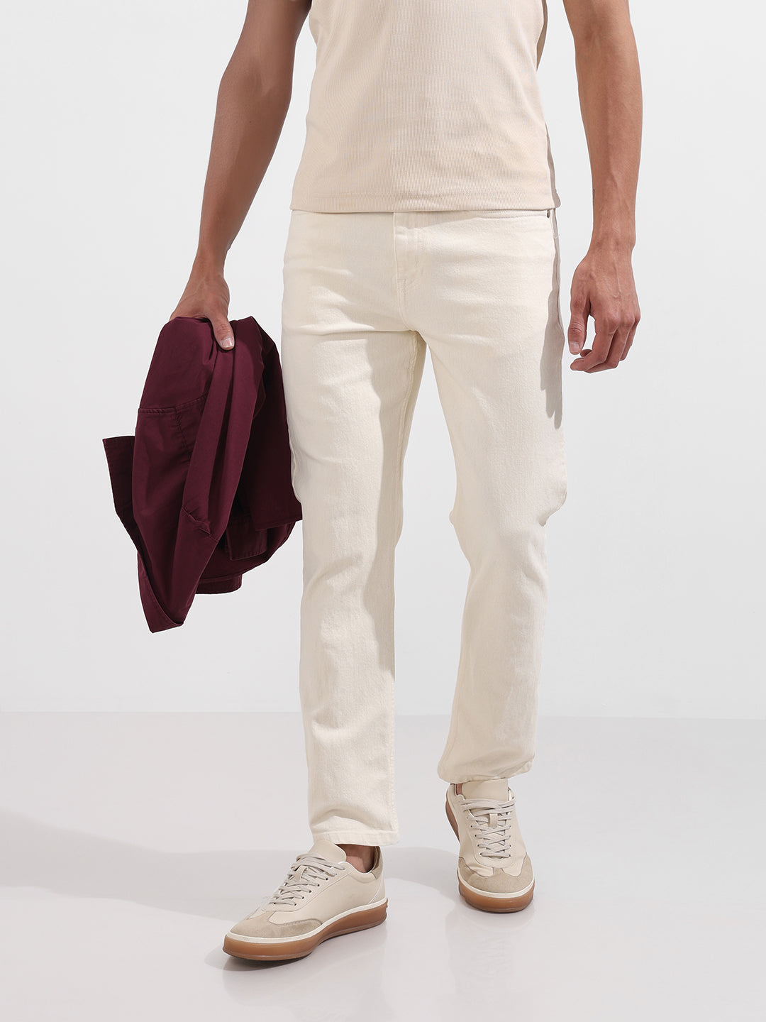 Men's White Slim Fit Solid The Eternity Series Jeans