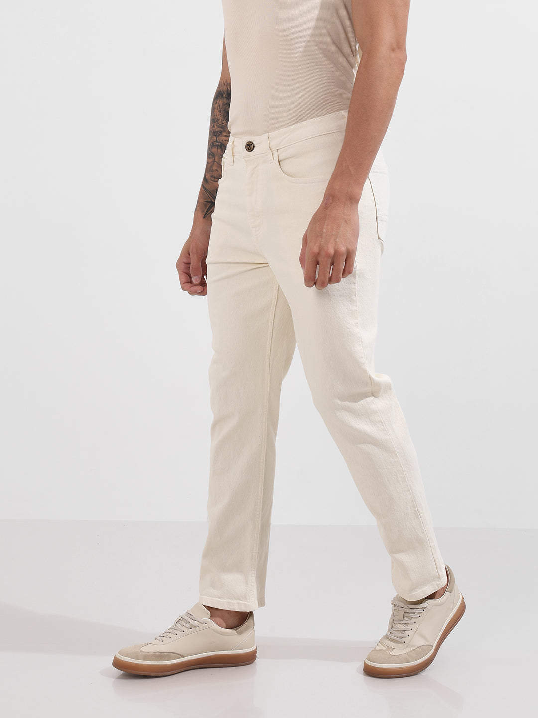 Men's White Slim Fit Solid The Eternity Series Jeans