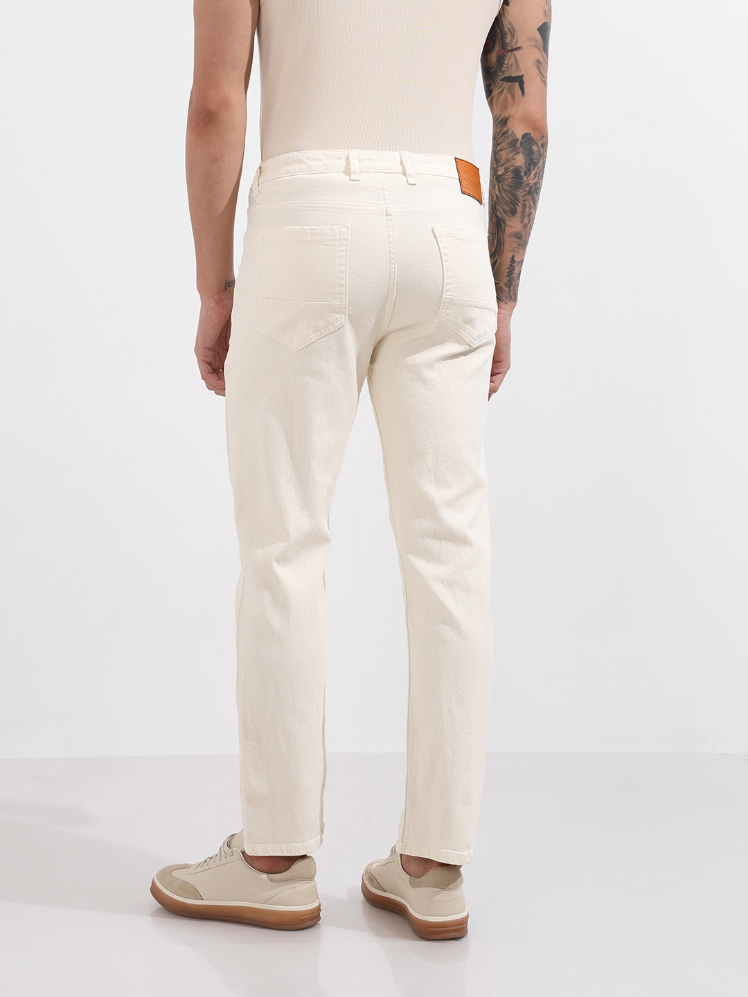 Men's White Slim Fit Solid The Eternity Series Jeans