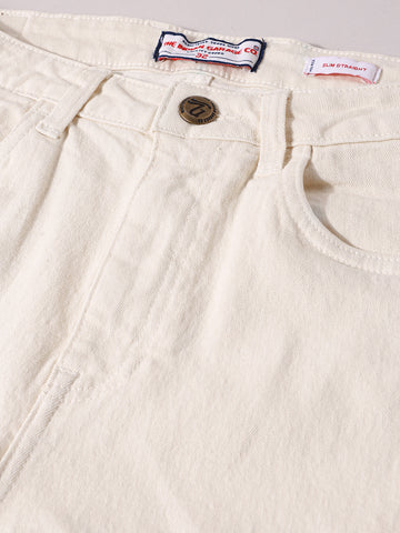 Men's White Slim Fit Solid The Eternity Series Jeans