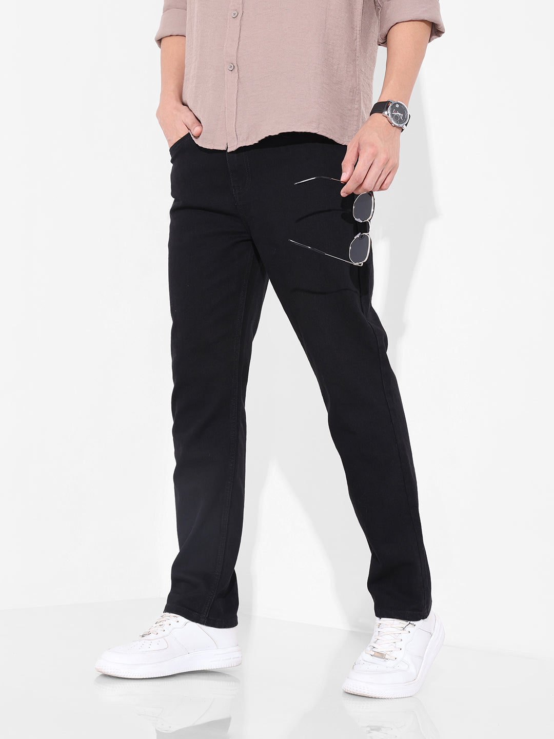 Men's Black Slim Fit Solid Casual Jeans