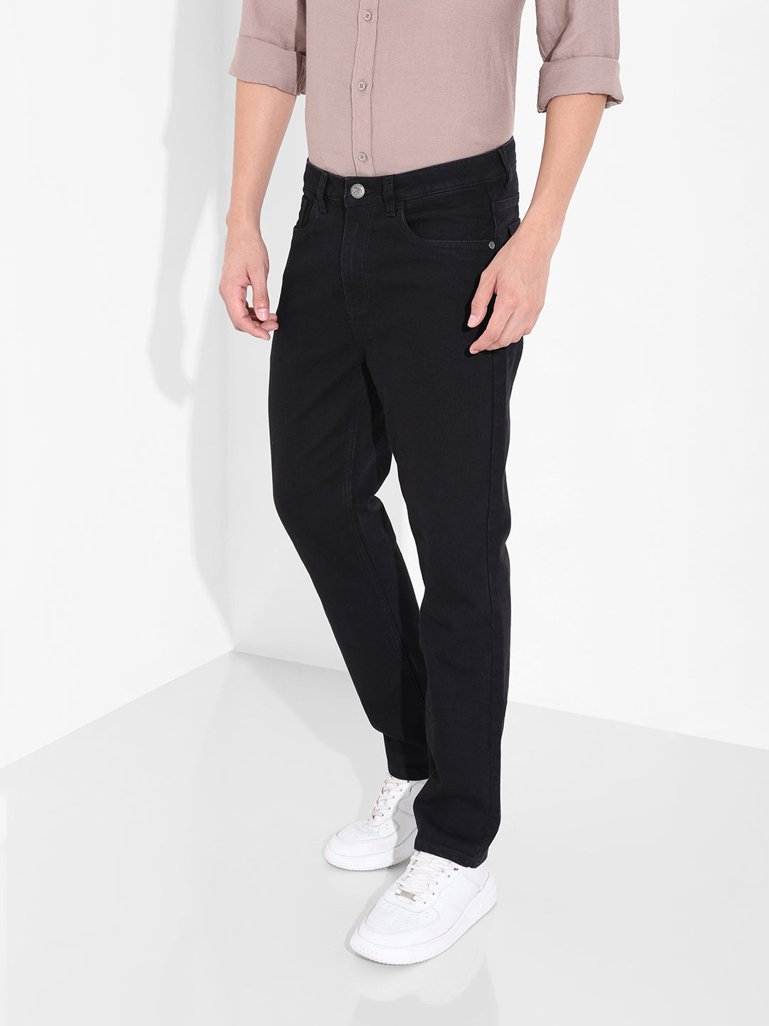 Men's Black Slim Fit Solid Casual Jeans