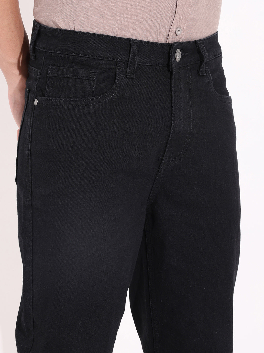Men's Black Slim Fit Solid Casual Jeans