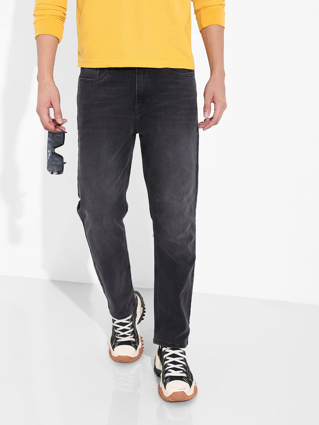 Men's Grey Slim Fit Solid Casual Jeans