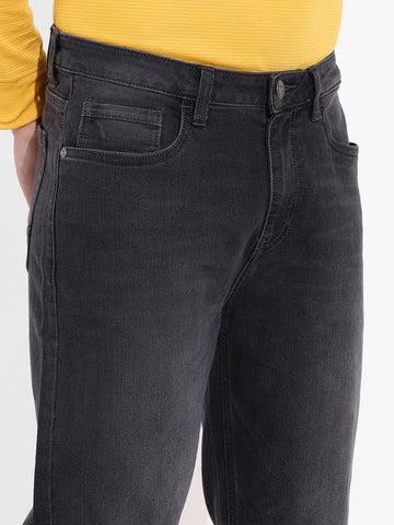 Men's Grey Slim Fit Solid Casual Jeans