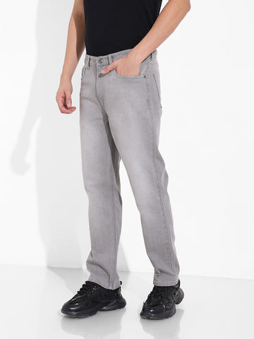 Men's Grey Slim Fit Solid Casual Jeans