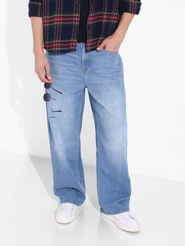 Men's Blue Baggy Fit Solid Casual Jeans