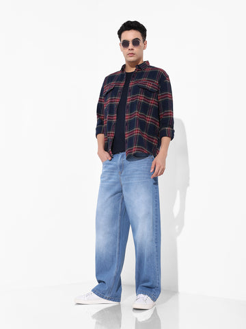 Men's Blue Baggy Fit Solid Casual Jeans