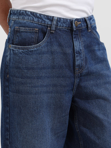 Men's Blue Baggy Fit Solid Casual Jeans