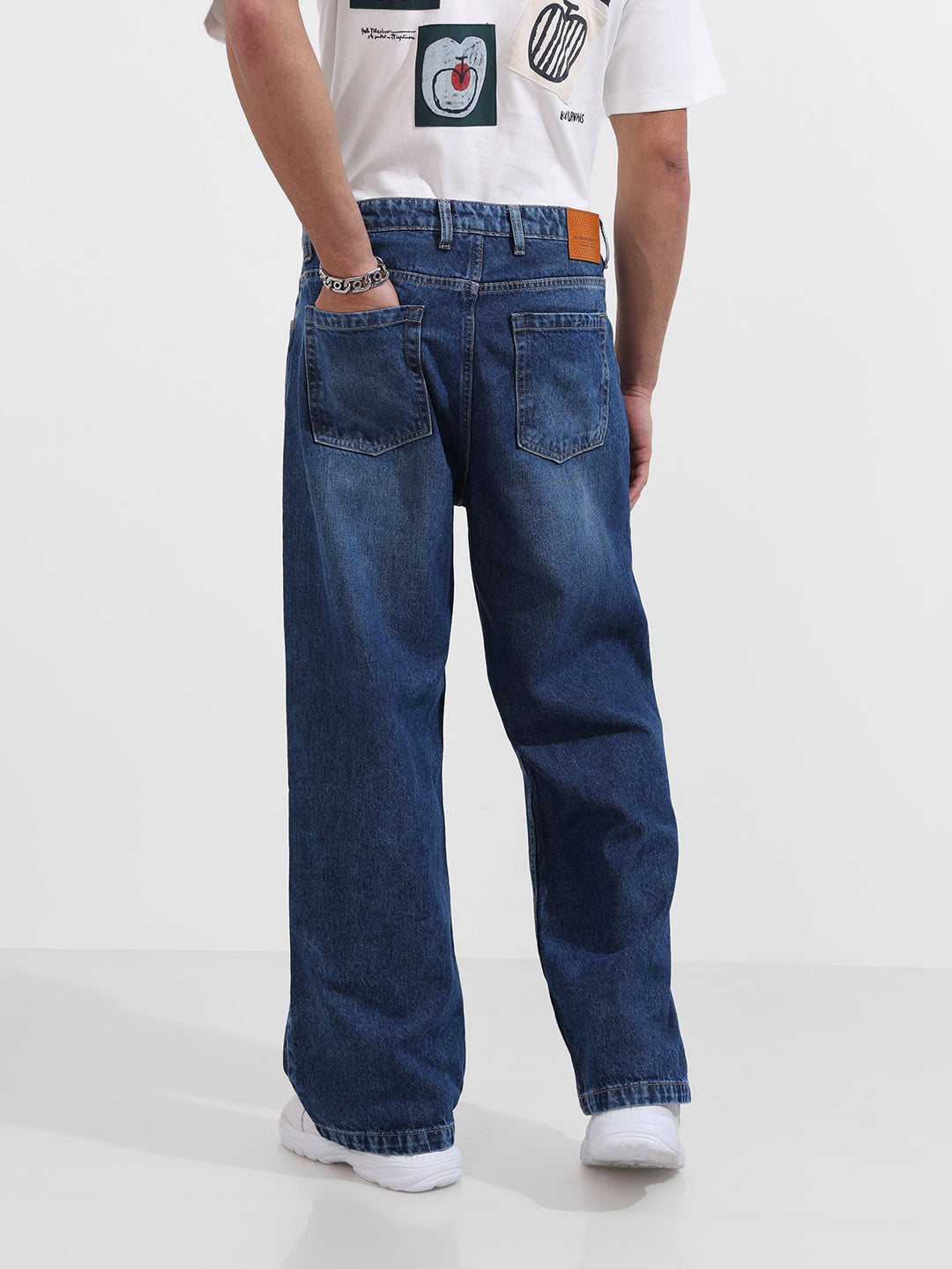 Men's Blue Baggy Fit Solid Casual Jeans