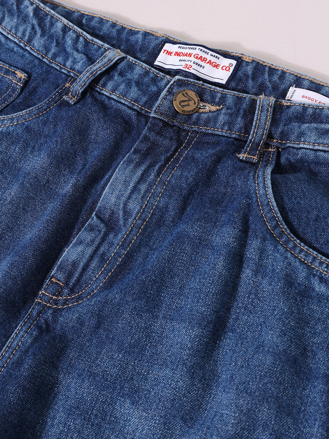 Men's Blue Baggy Fit Solid Casual Jeans