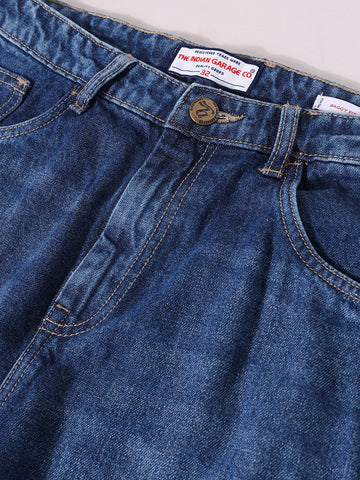 Men's Blue Baggy Fit Solid Casual Jeans