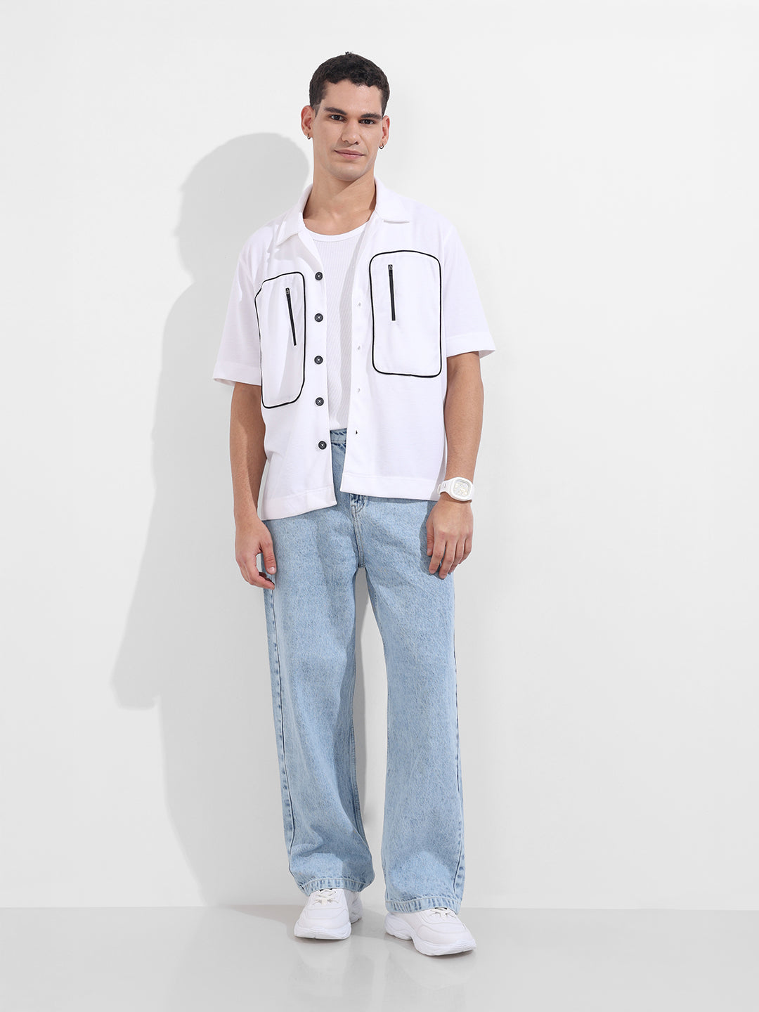 Men's Blue Baggy Fit Solid Casual Jeans