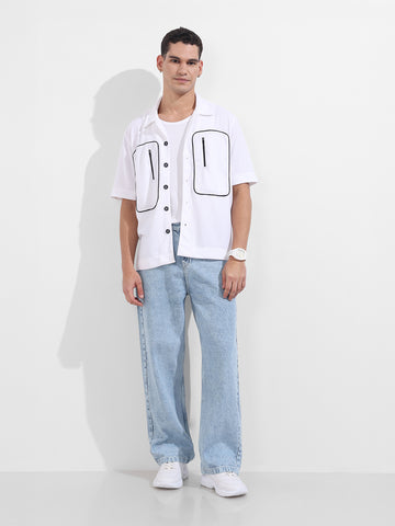 Men's Blue Baggy Fit Solid Casual Jeans