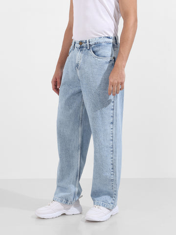 Men's Blue Baggy Fit Solid Casual Jeans