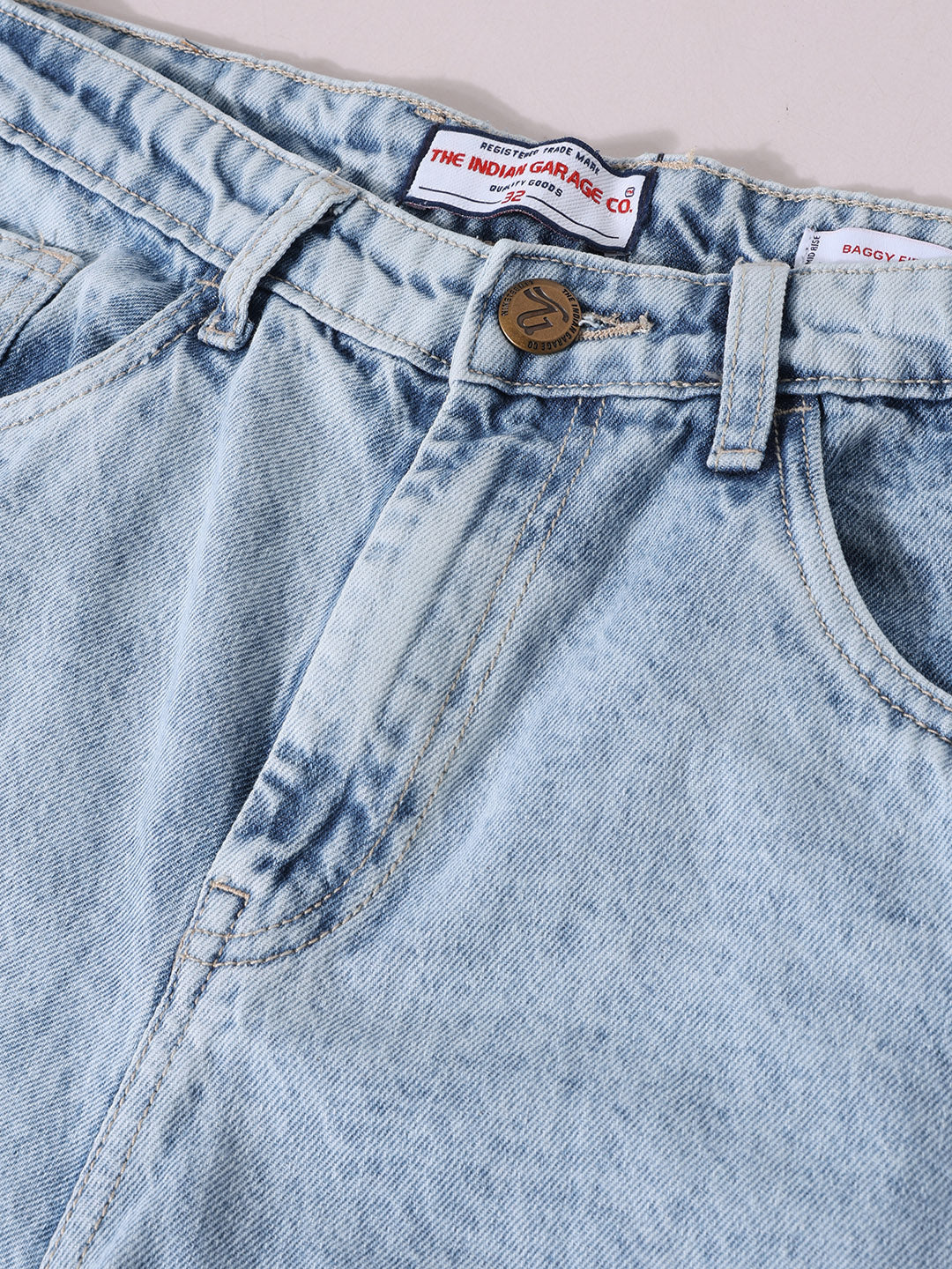 Men's Blue Baggy Fit Solid Casual Jeans