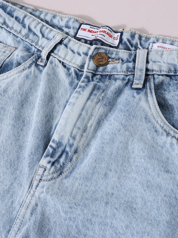 Men's Blue Baggy Fit Solid Casual Jeans