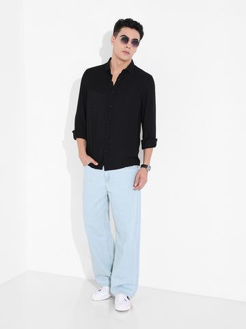 Men's Blue Baggy Fit Solid Casual Jeans