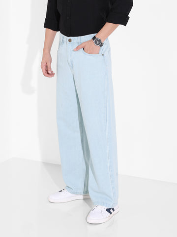 Men's Blue Baggy Fit Solid Casual Jeans