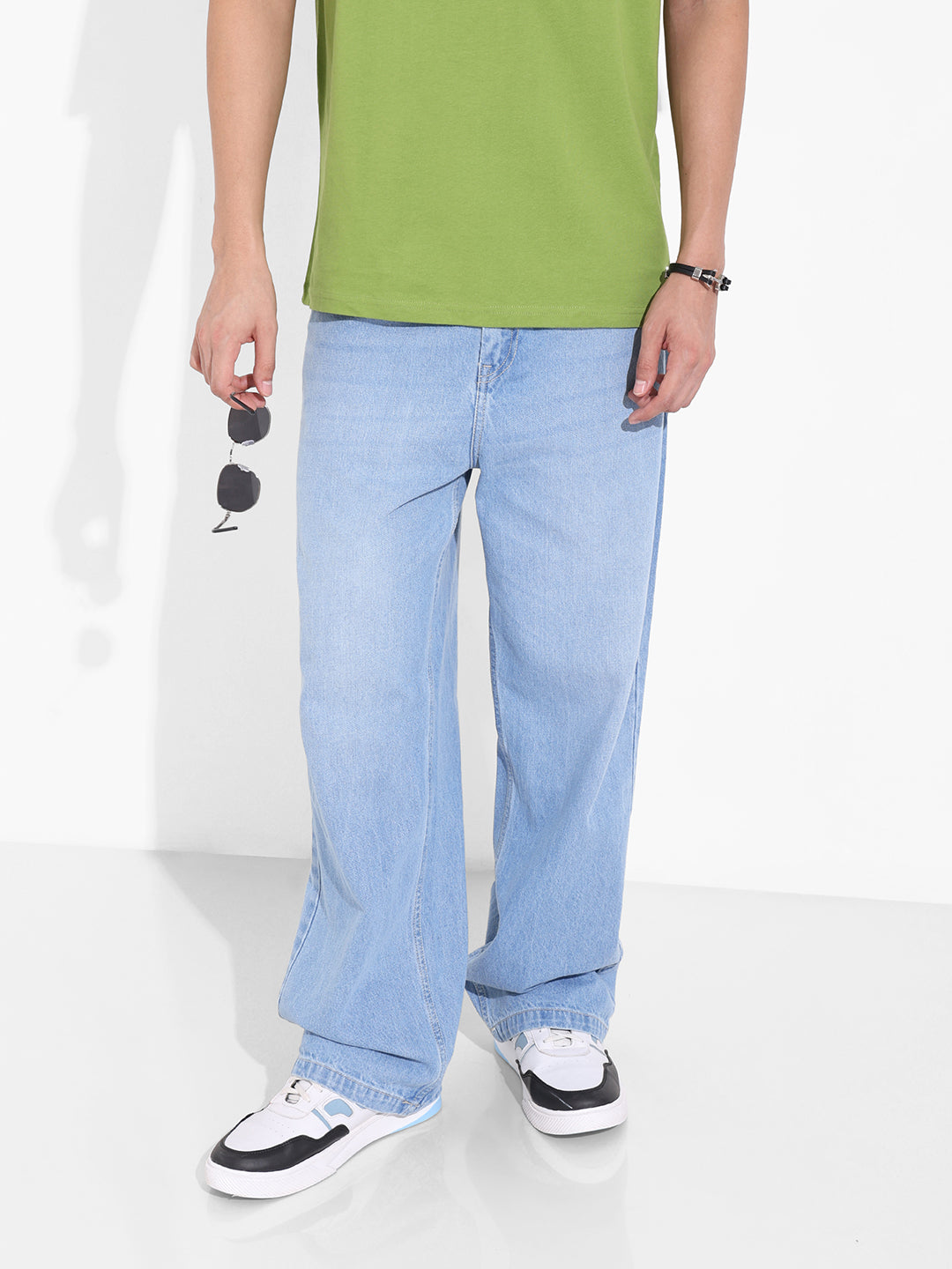 Men's Blue Baggy Fit Solid Casual Jeans