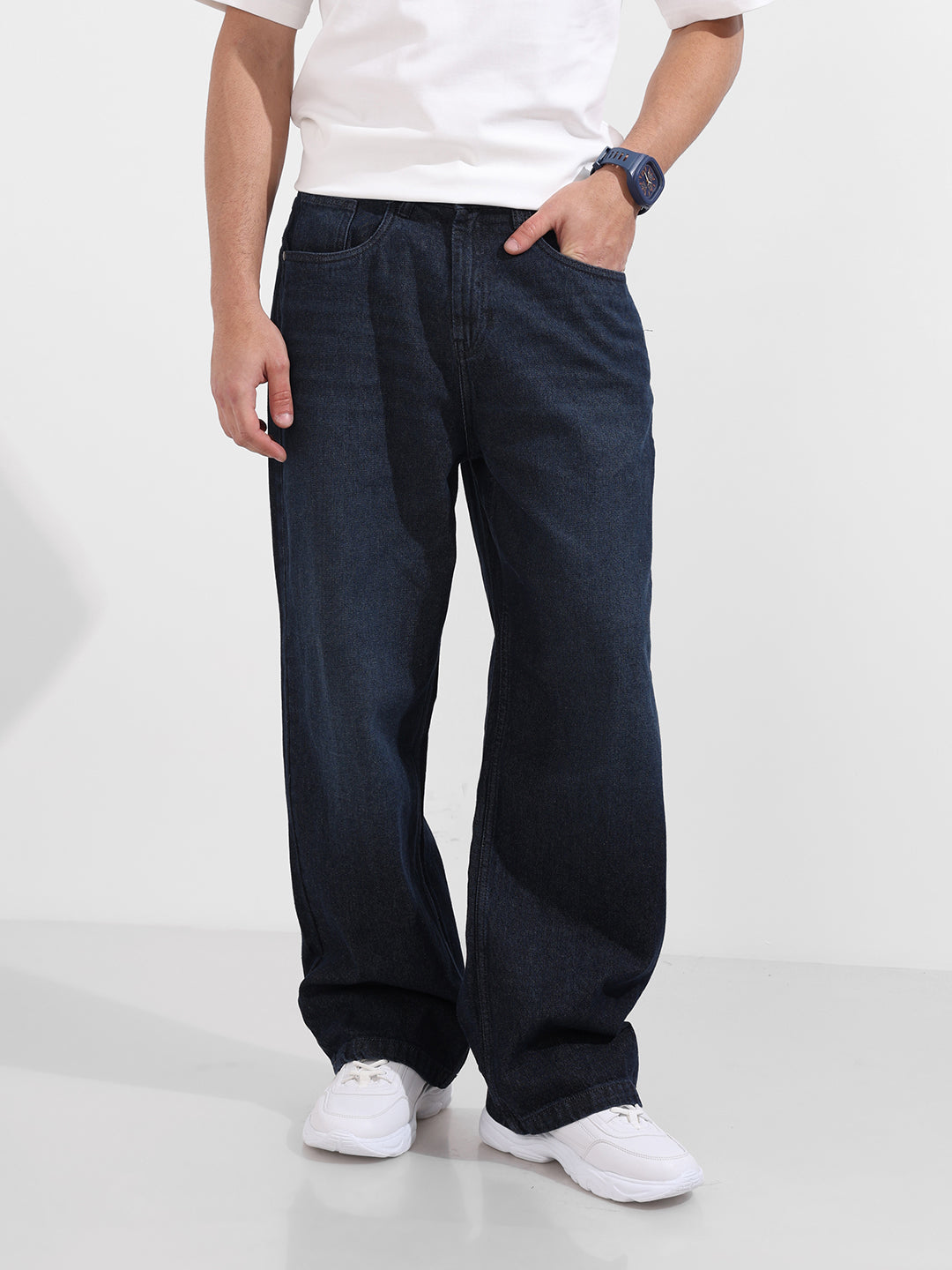 Men's Blue Baggy Fit Solid Casual Jeans