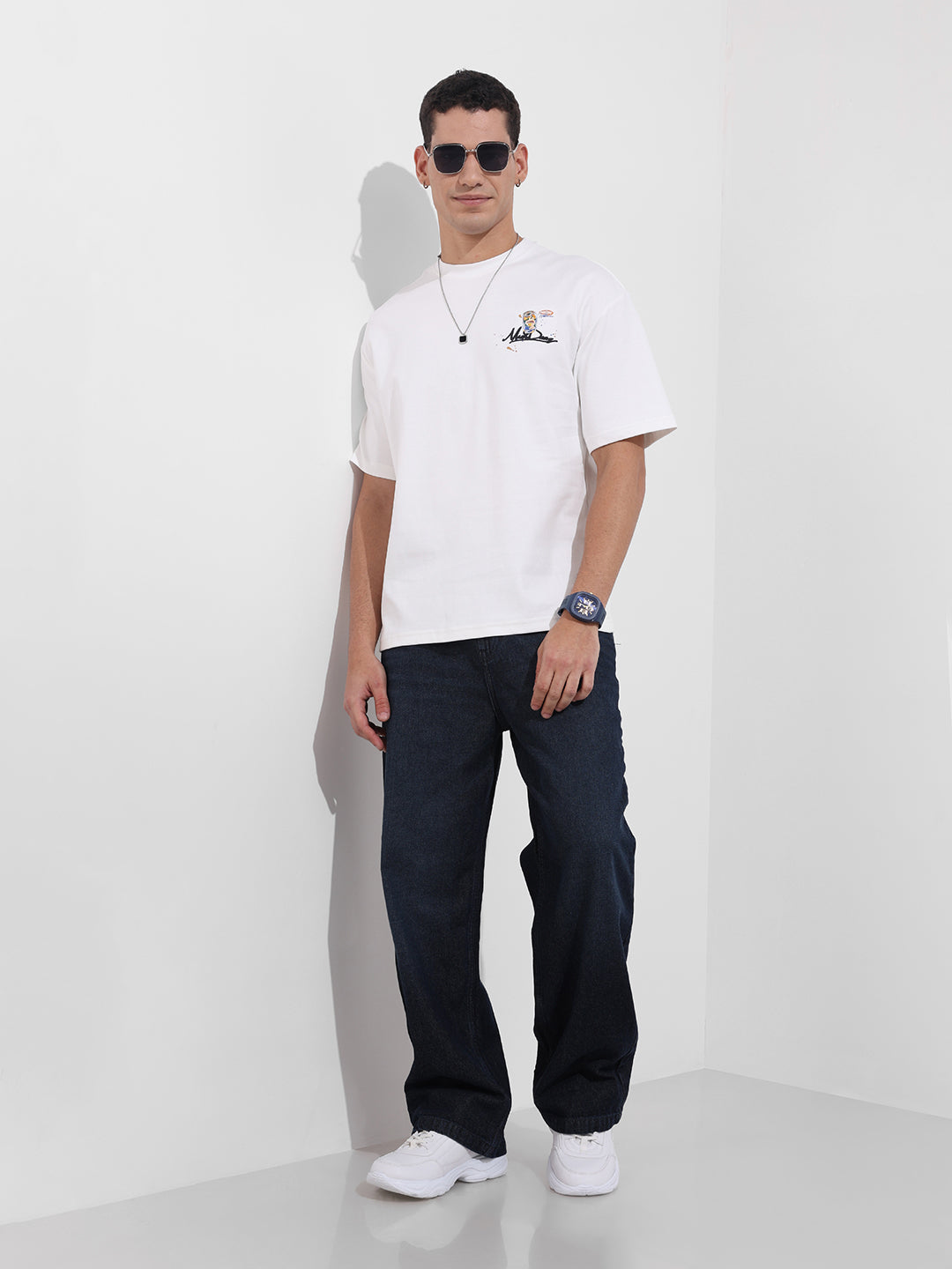 Men's Blue Baggy Fit Solid Casual Jeans