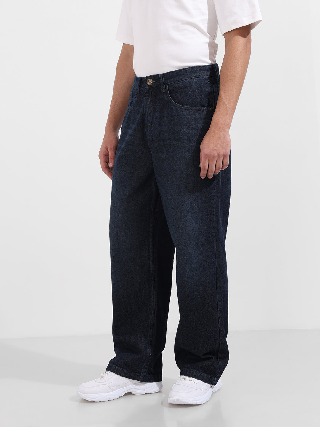 Men's Blue Baggy Fit Solid Casual Jeans