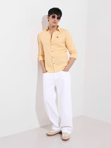 Men's White Baggy Fit Solid Casual Jeans