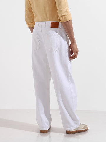 Men's White Baggy Fit Solid Casual Jeans