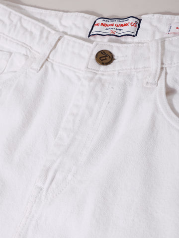 Men's White Baggy Fit Solid Casual Jeans