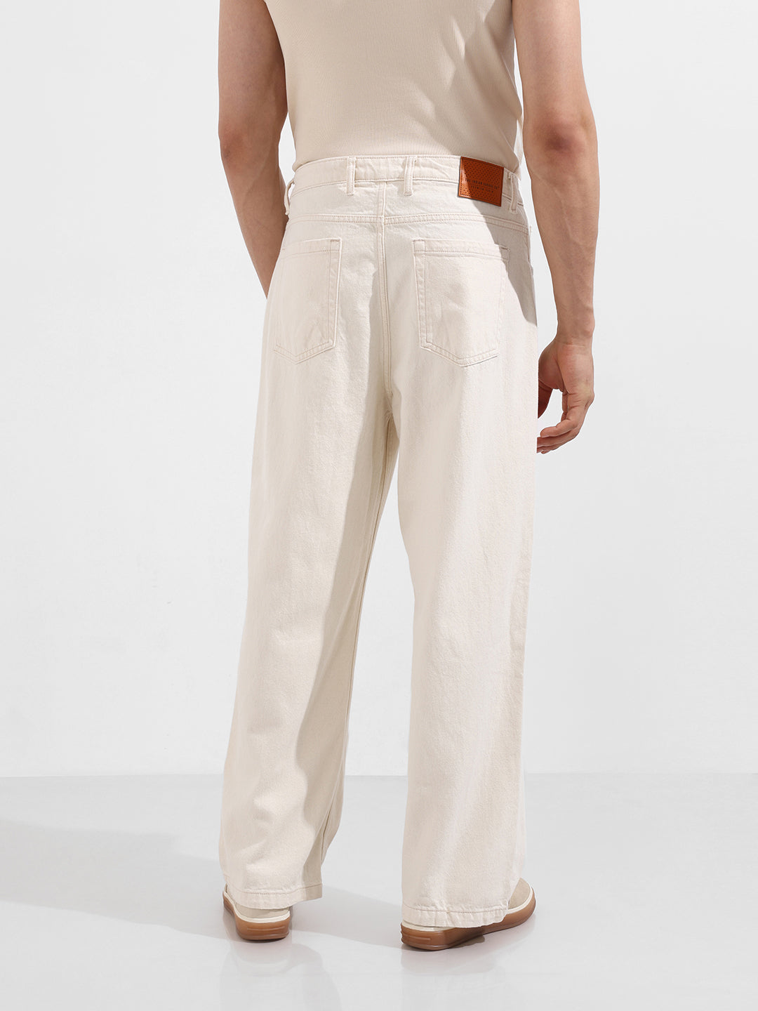 Men's White Baggy Fit Solid Casual Jeans