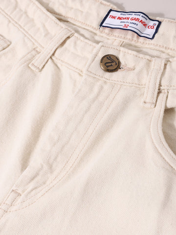 Men's White Baggy Fit Solid Casual Jeans
