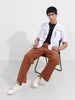 Men's Brown Baggy Fit Solid Casual Jeans