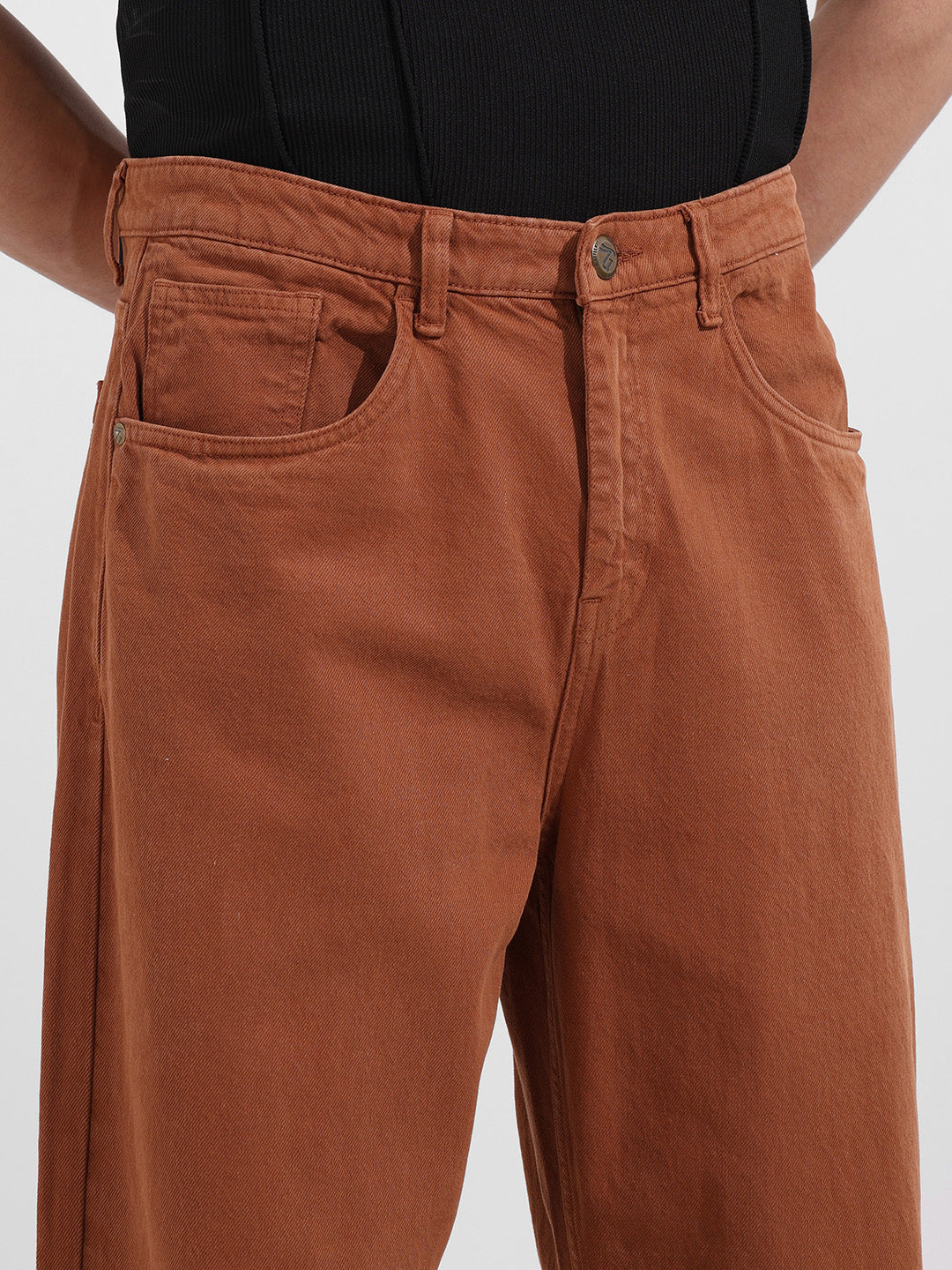Men's Brown Baggy Fit Solid Casual Jeans