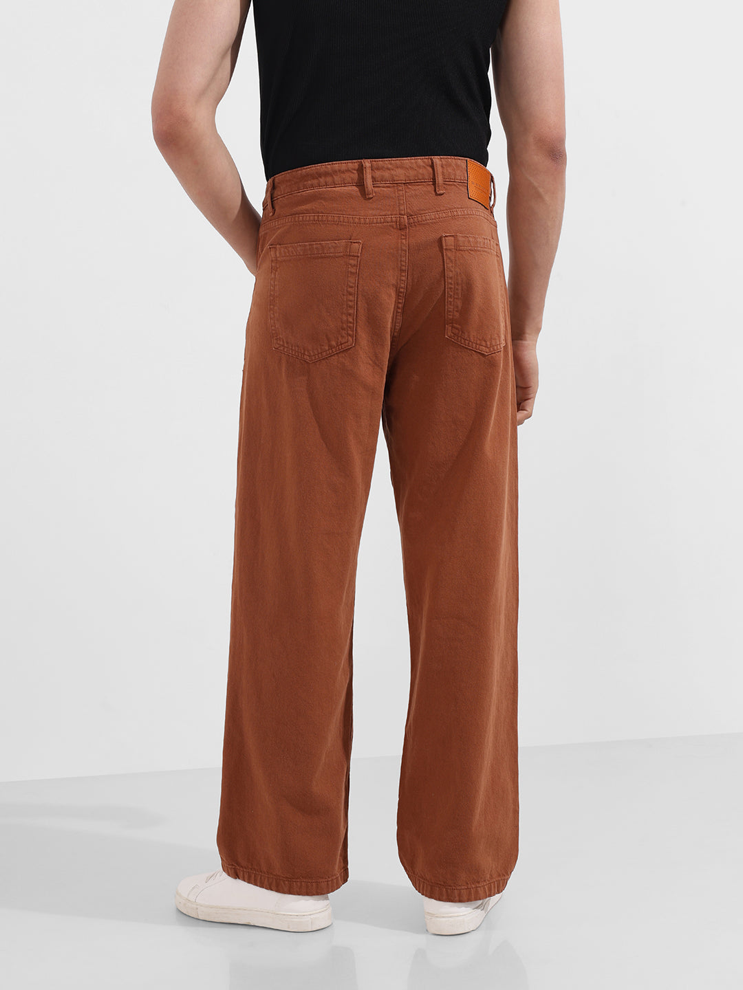 Men's Brown Baggy Fit Solid Casual Jeans