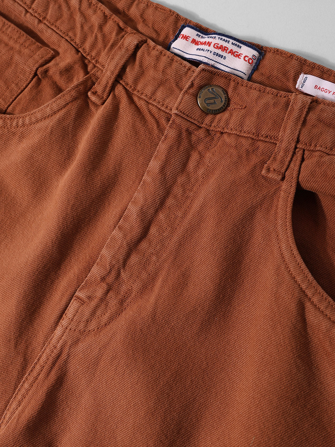 Men's Brown Baggy Fit Solid Casual Jeans