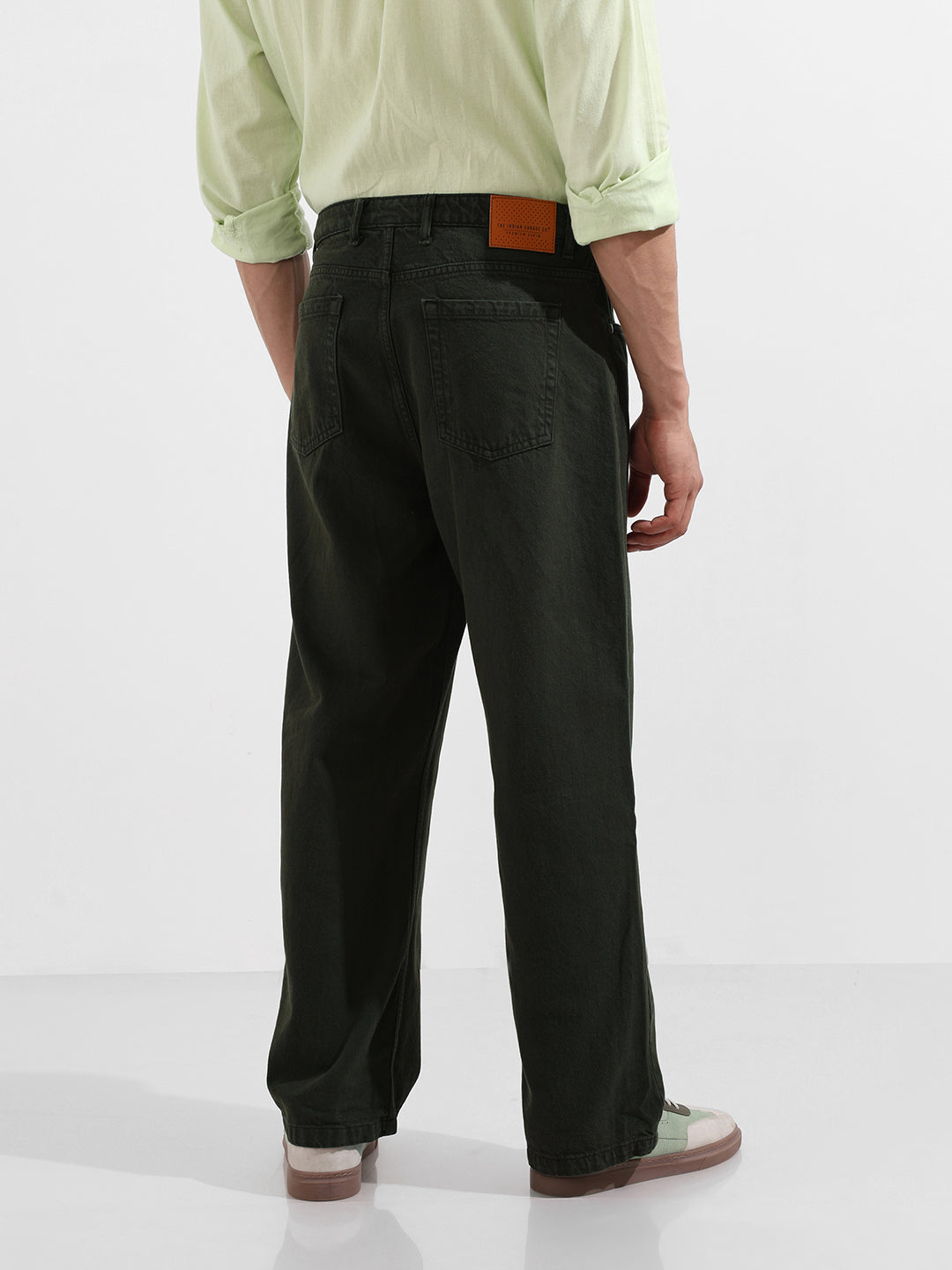 Men's Green Baggy Fit Solid Casual Jeans