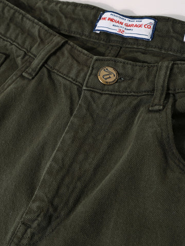 Men's Green Baggy Fit Solid Casual Jeans