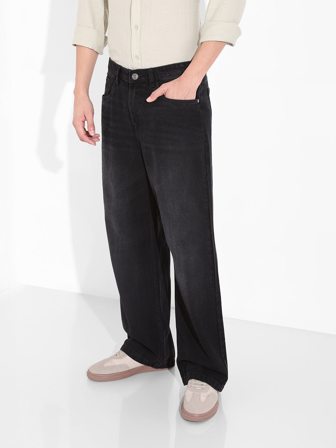 Men's Black Baggy Fit Solid Casual Jeans