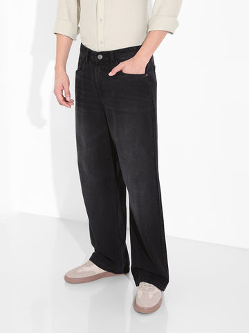 Men's Black Baggy Fit Solid Casual Jeans